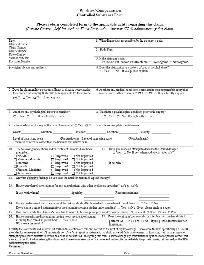 Controlled Substances Form | Pdf Fpdf Doc Docx | West Virginia