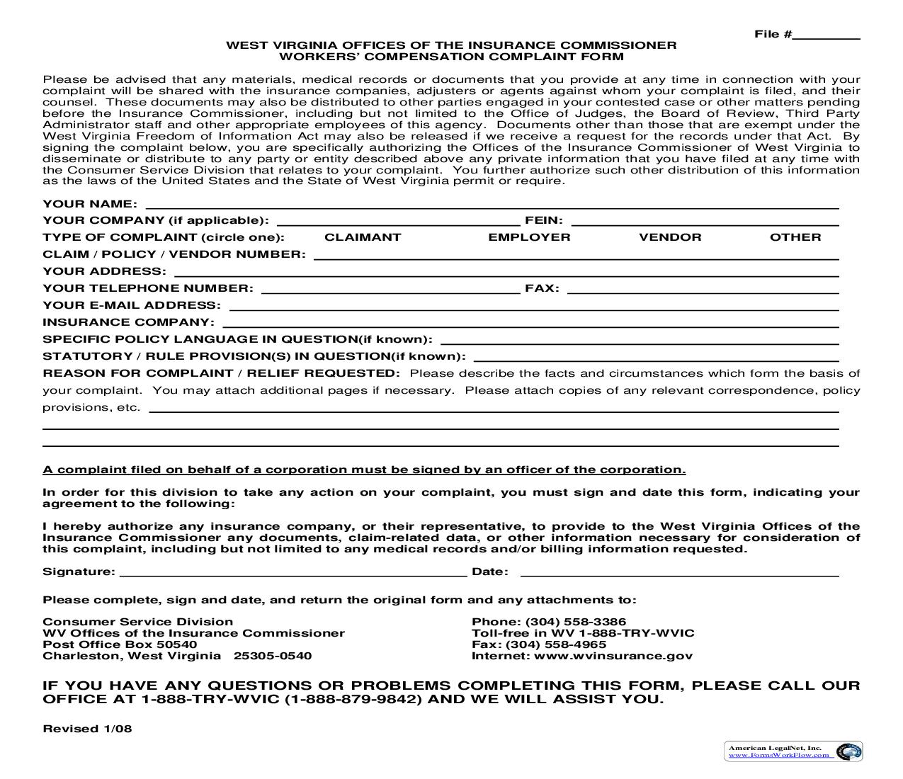 Workers Compensation Complaint Form | Pdf Fpdf Doc Docx | West Virginia