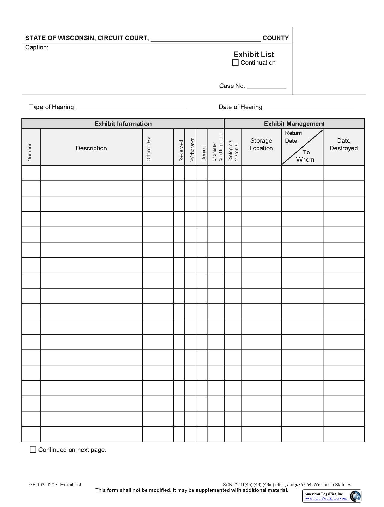 Exhibit List {GF-102} | Pdf Fpdf Docx | Wisconsin