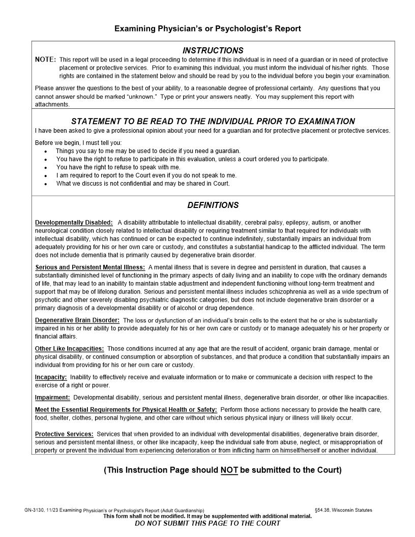 Examining Physicians Or Psychologists Report {GN-3130} | Pdf Fpdf Docx | Wisconsin