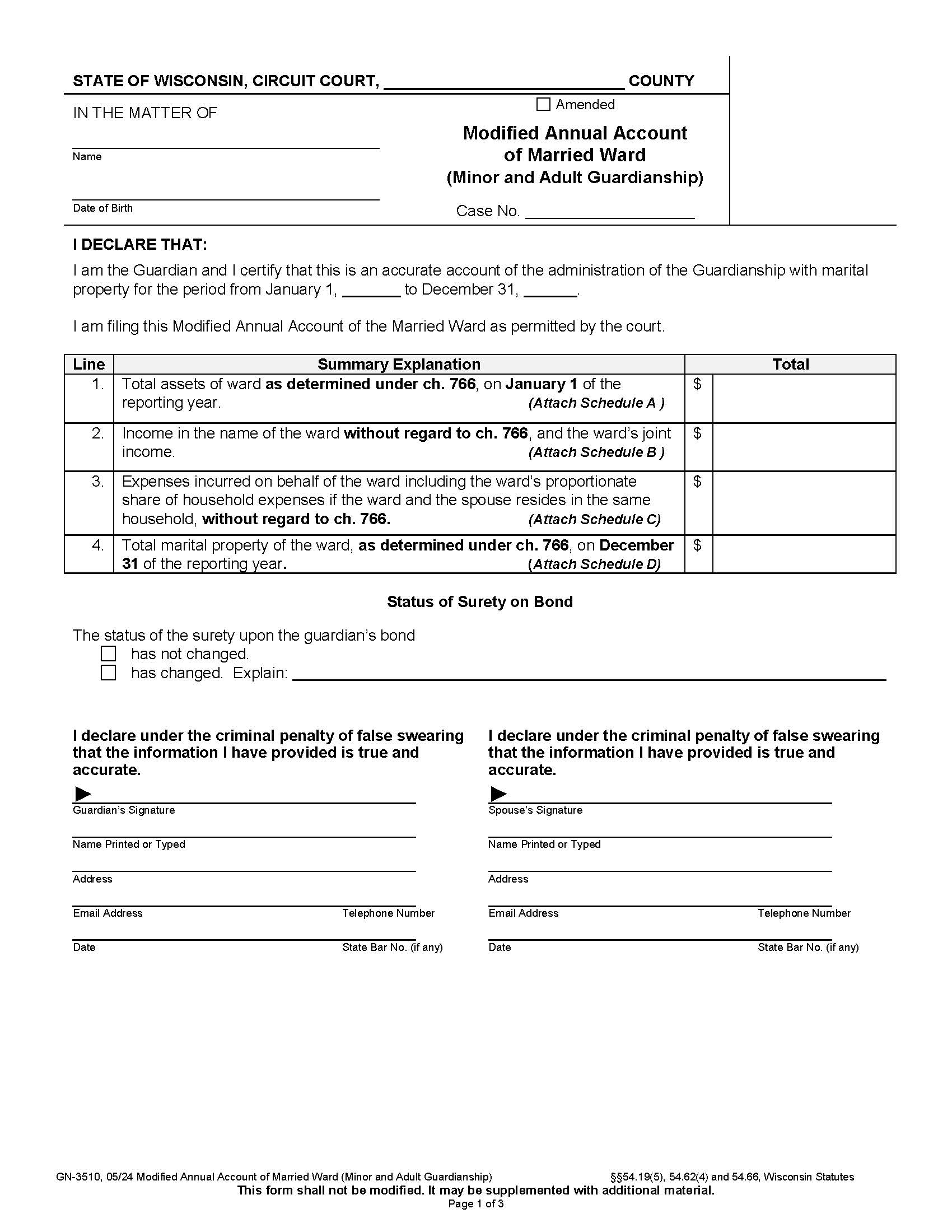 Modified Annual Account Of Married Ward {GN-3510} | Pdf Fpdf Docx | Wisconsin
