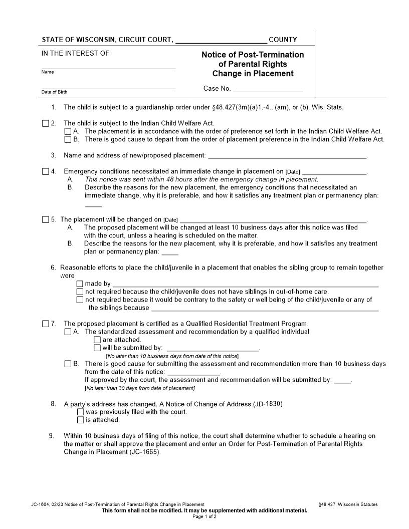 Notice Of Right To Seek Postdisposition Relief {JC-1644} | Pdf Fpdf Docx | Wisconsin