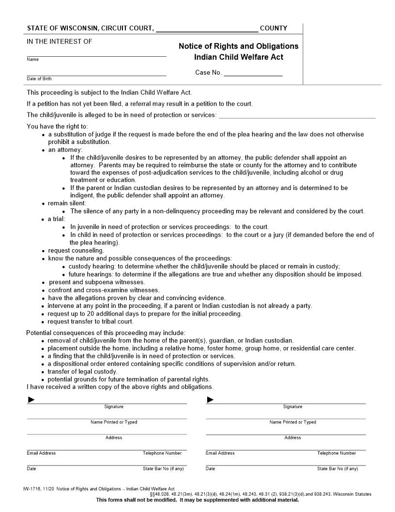 Notice Of Rights And Obligations {IW-1716} | Pdf Fpdf Docx | Wisconsin