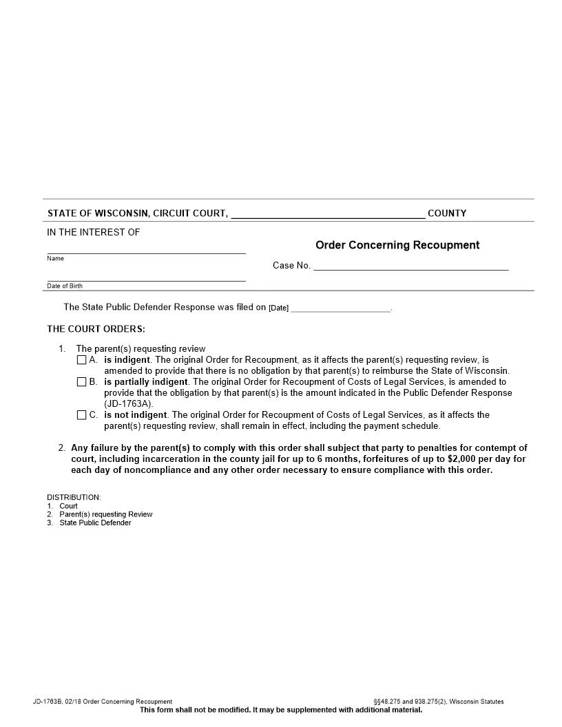 Order Concerning Recoupment {JD-1763B} | Pdf Fpdf Docx | Wisconsin