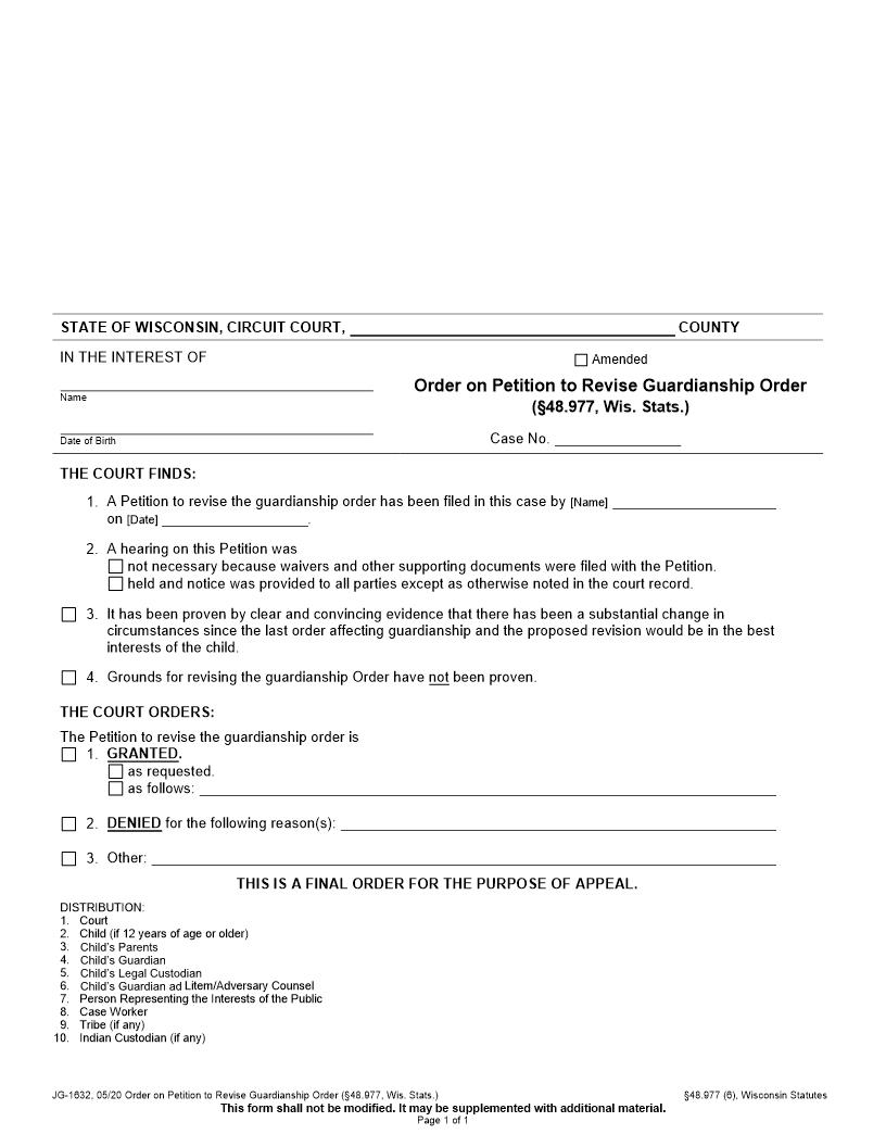 Order On Petition To Revise Guardianship Order {JG-1632} | Pdf Fpdf Docx | Wisconsin