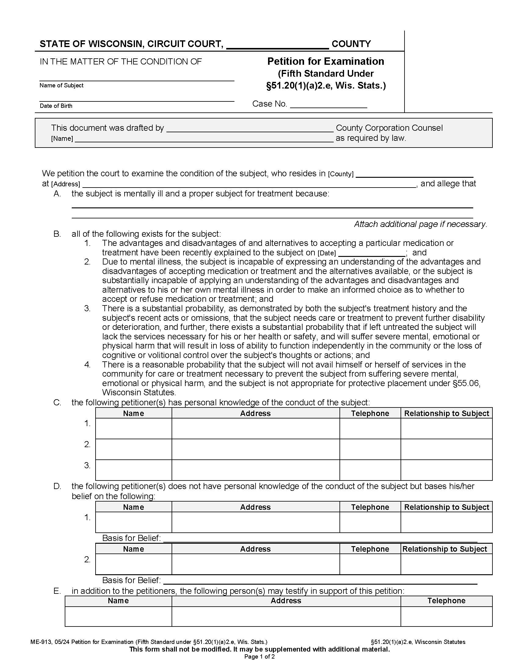 Petition For Examination (Fifth Standard) {ME-913} | Pdf Fpdf Docx | Wisconsin