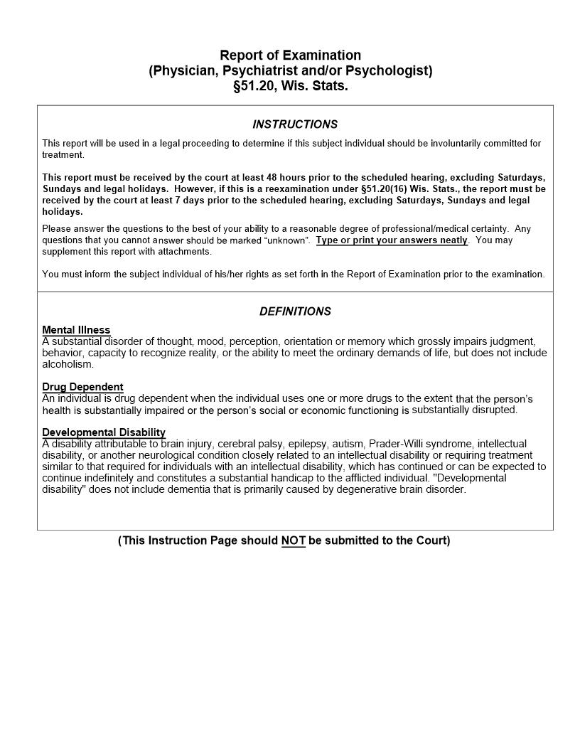 Report Of Examination 51.20 {ME-941} | Pdf Fpdf Docx | Wisconsin