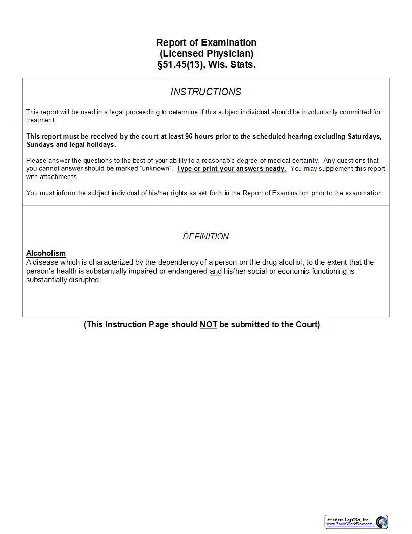 Report Of Examination 51.45 {ME-940} | Pdf Fpdf Docx | Wisconsin