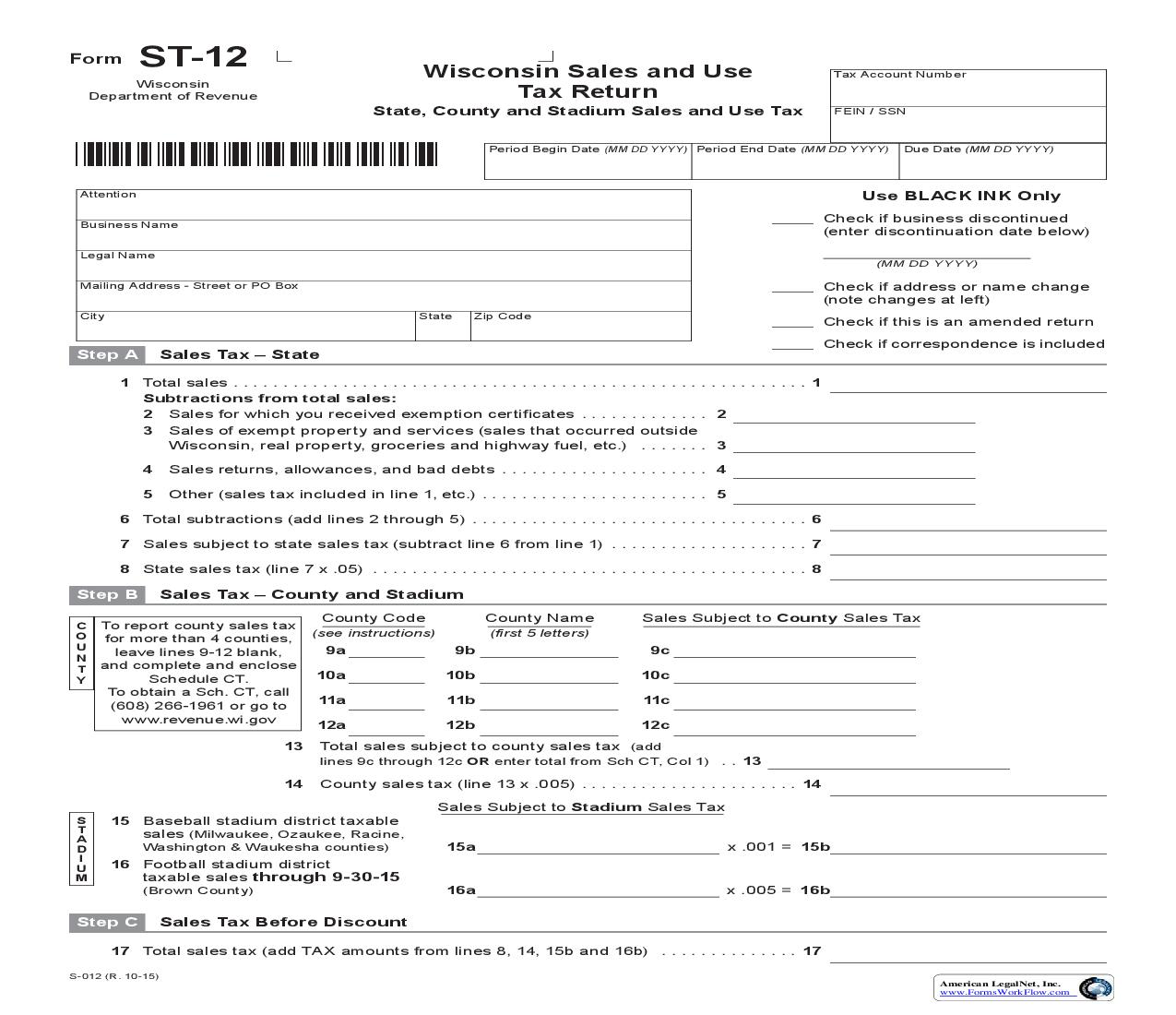 Sales And Use Tax Return {ST-12} | Pdf Fpdf Doc Docx | Wisconsin