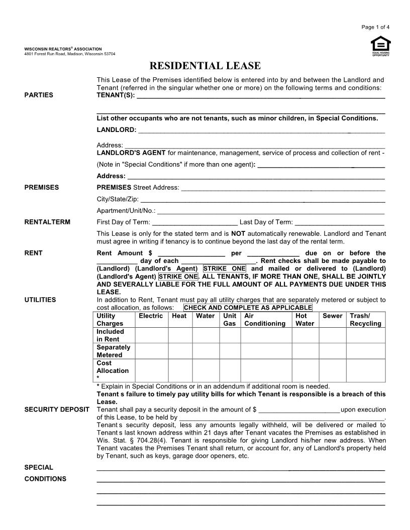 Association of Realtors Lease | Pdf Fpdf Docx | Wisconsin
