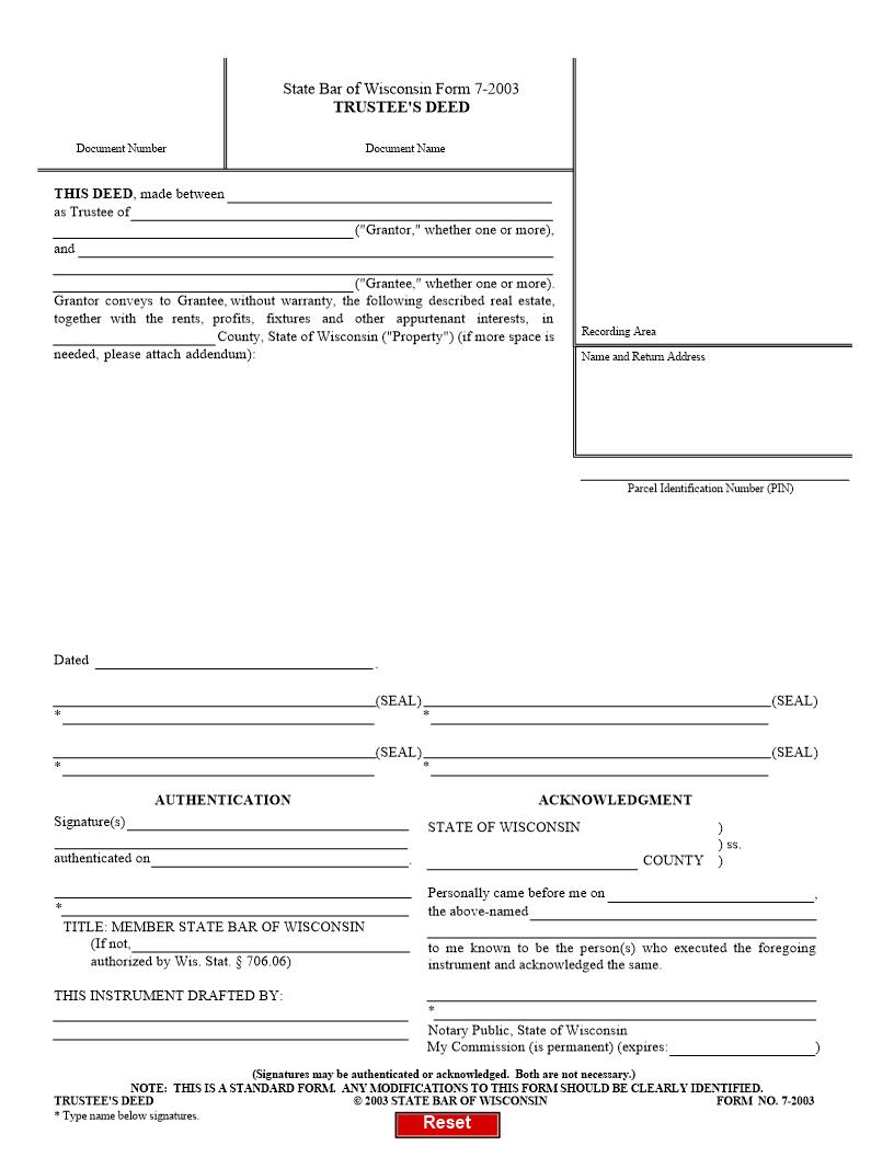 Trustee Deed | Pdf Fpdf Docx | Wisconsin