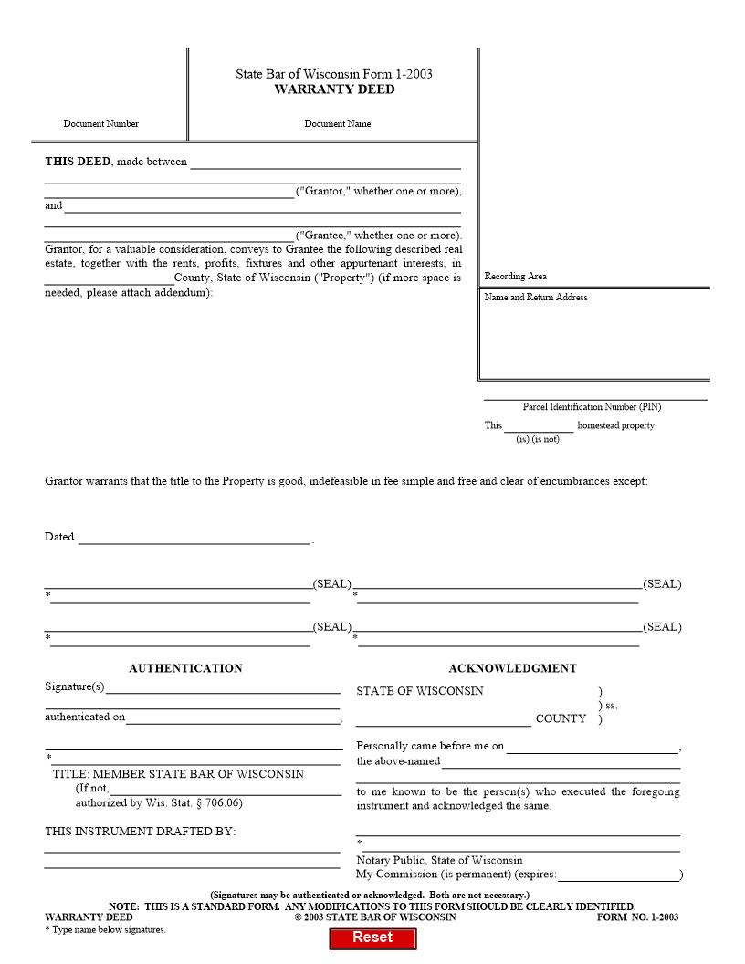 Warranty Deed | Pdf Fpdf Docx | Wisconsin