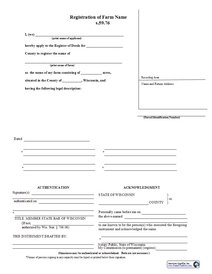 Registration Of Farm Name {s.59.76} | Pdf Fpdf Docx | Wisconsin