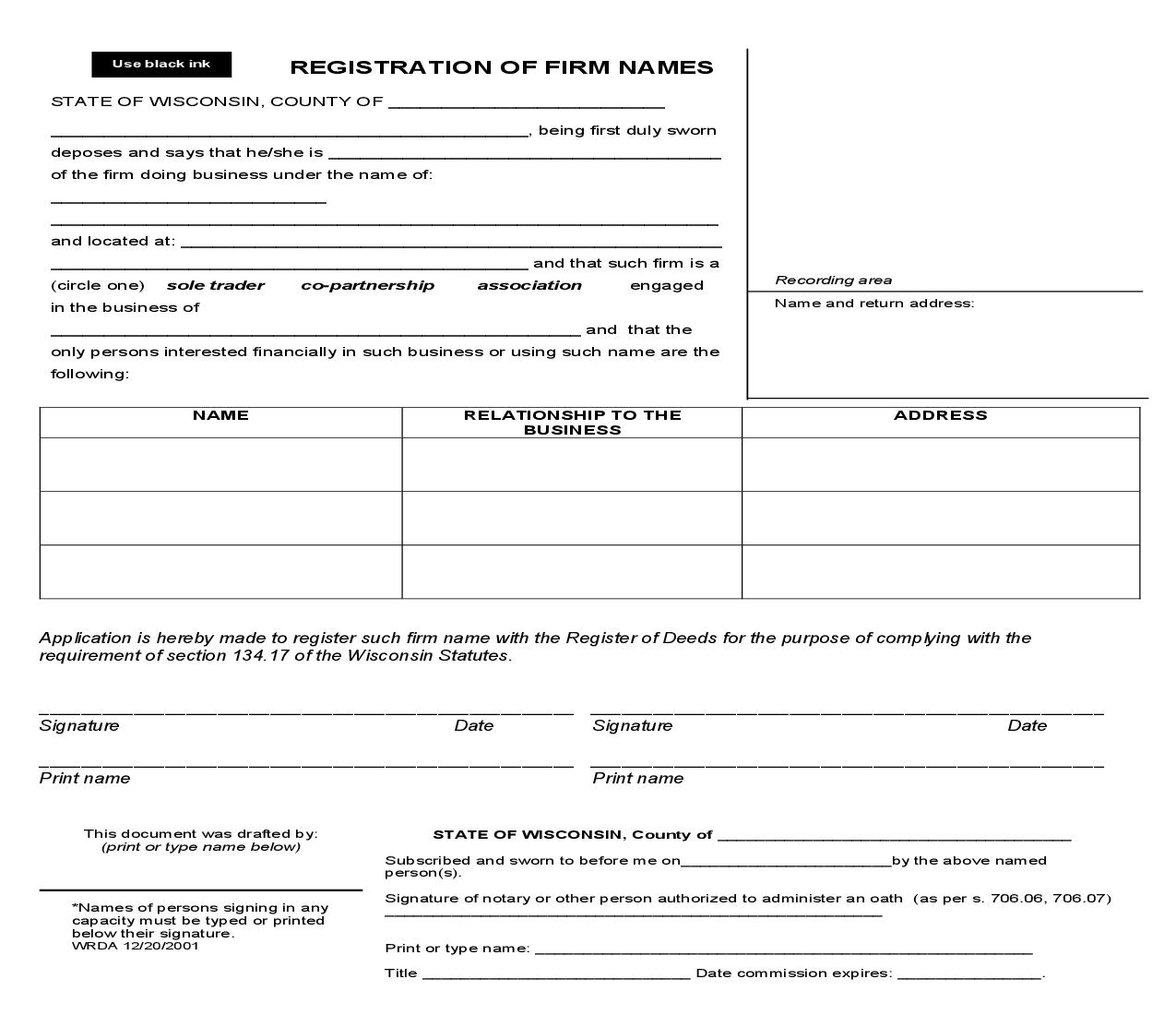 Registration Of Firm Names | Pdf Fpdf Doc Docx | Wisconsin