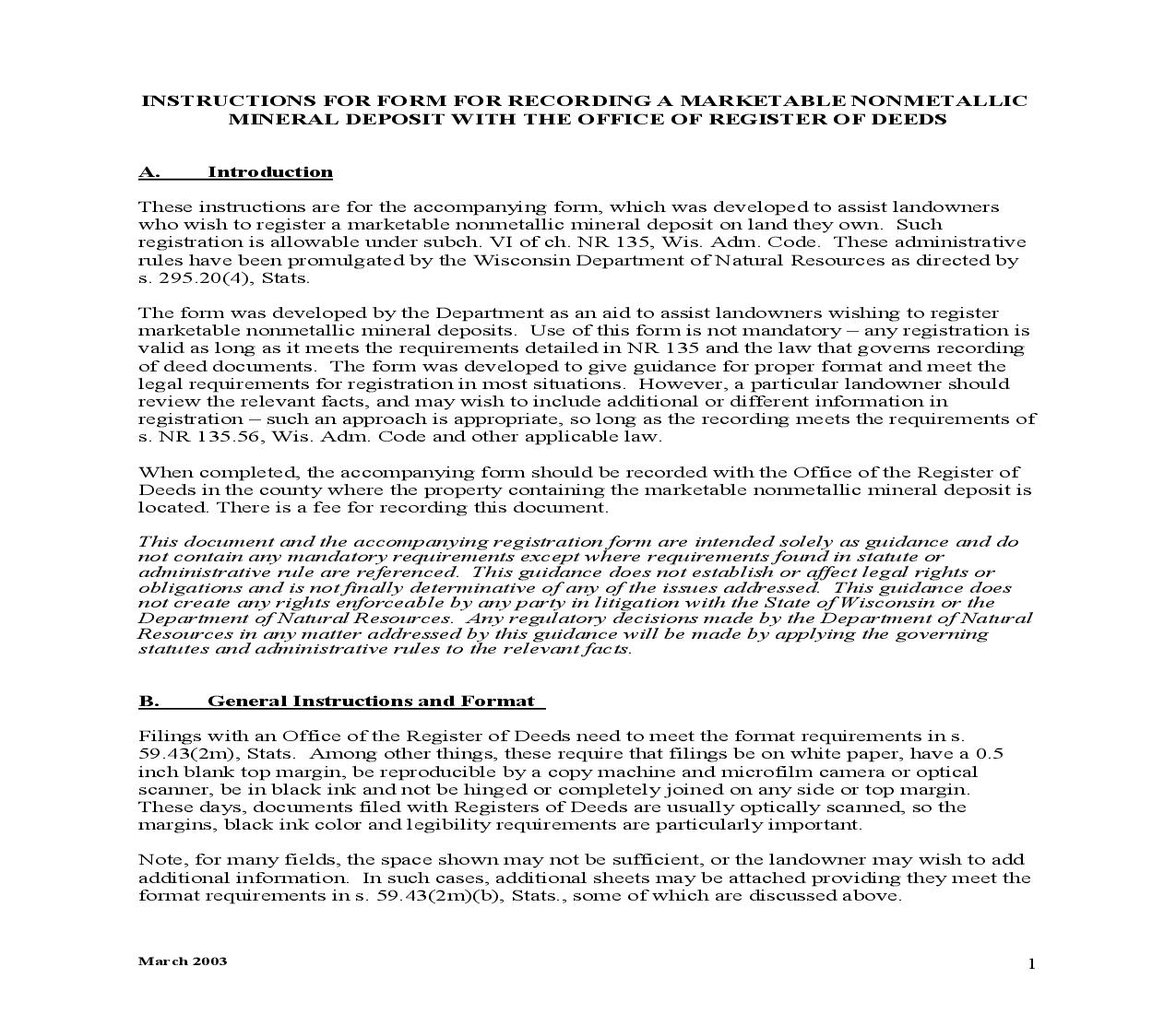 Registration Of Nonmetallic Mineral Deposit | Pdf Fpdf Doc Docx | Wisconsin