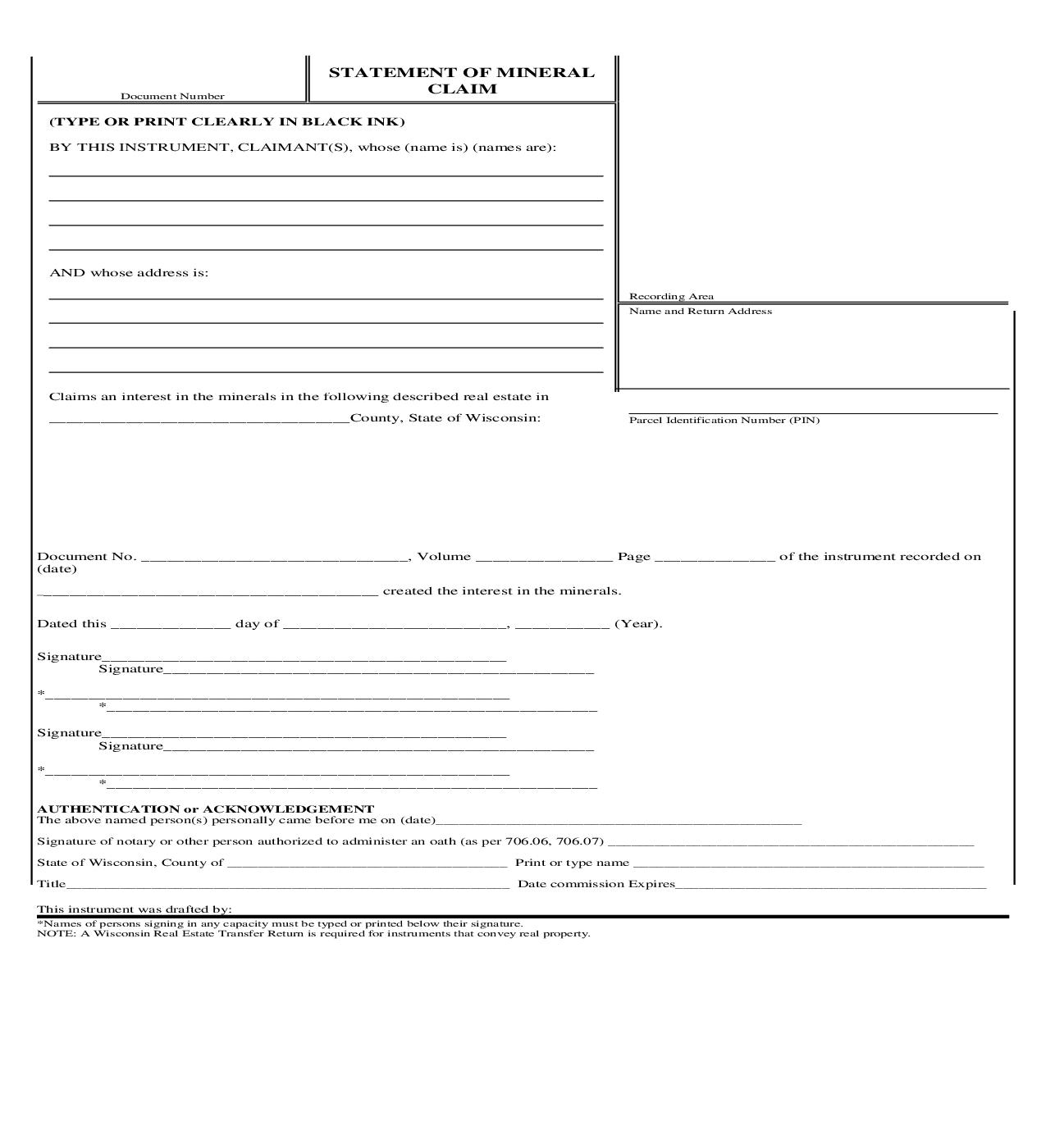 Statement Of Mineral Claim | Pdf Fpdf Doc Docx | Wisconsin