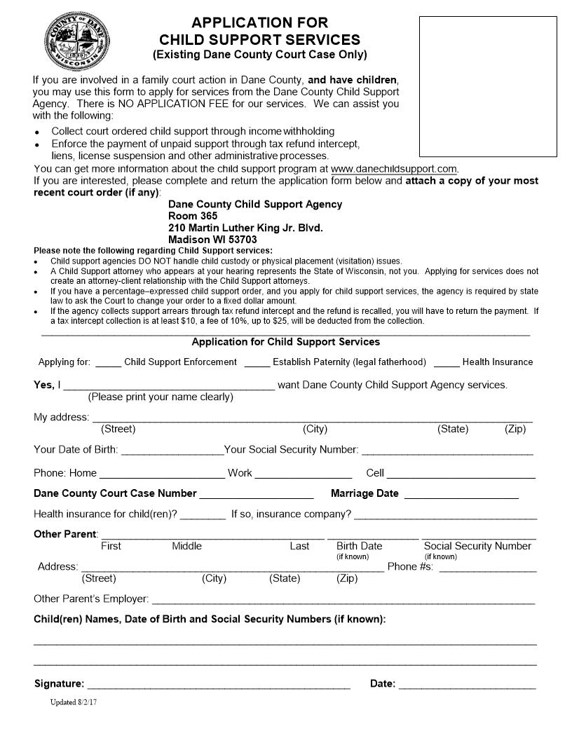 Application For Child Support Services | Pdf Fpdf Doc Docx | Wisconsin