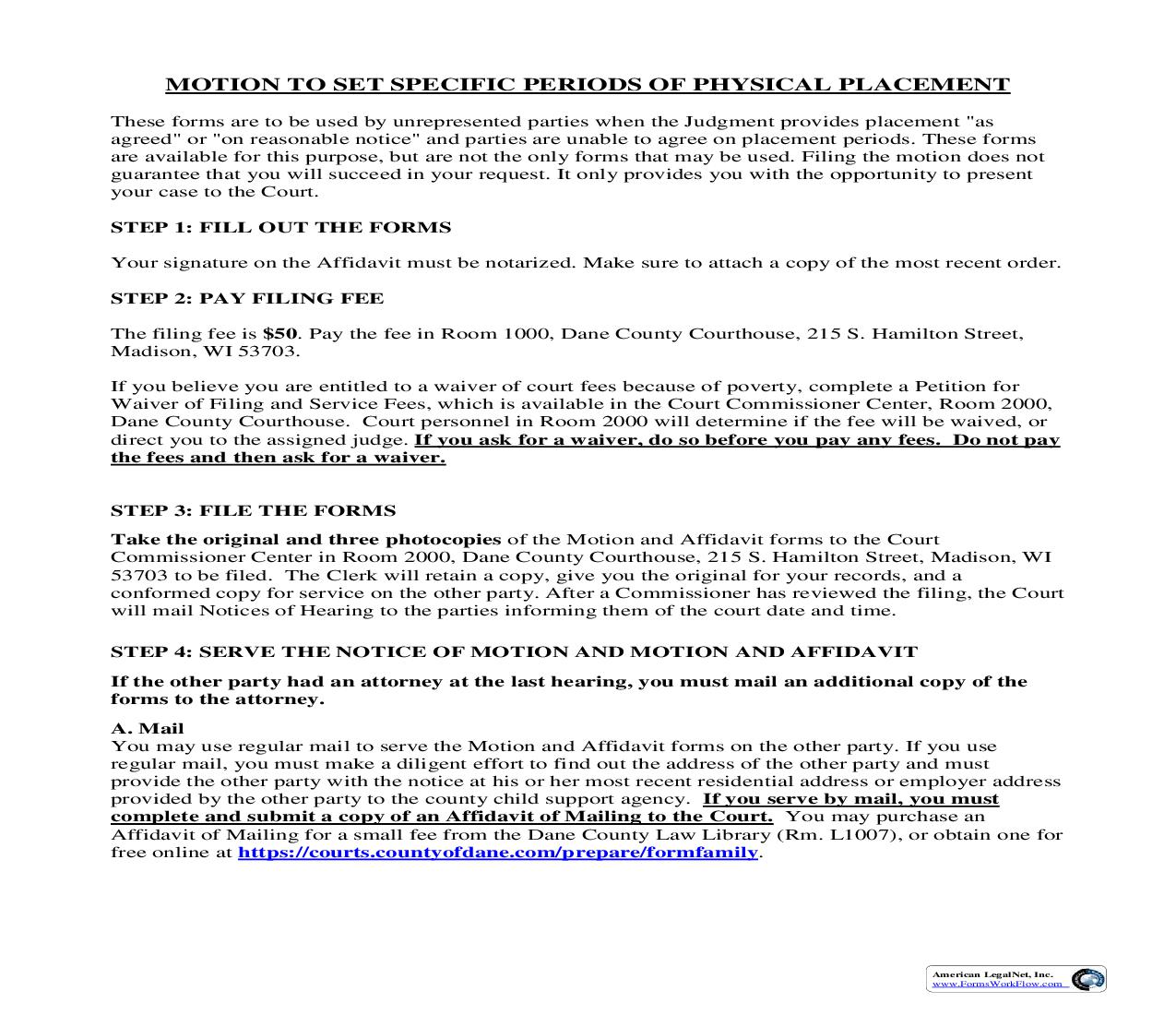 Motion To Set Specific Periods Of Physical Placement | Pdf Fpdf Doc Docx | Wisconsin