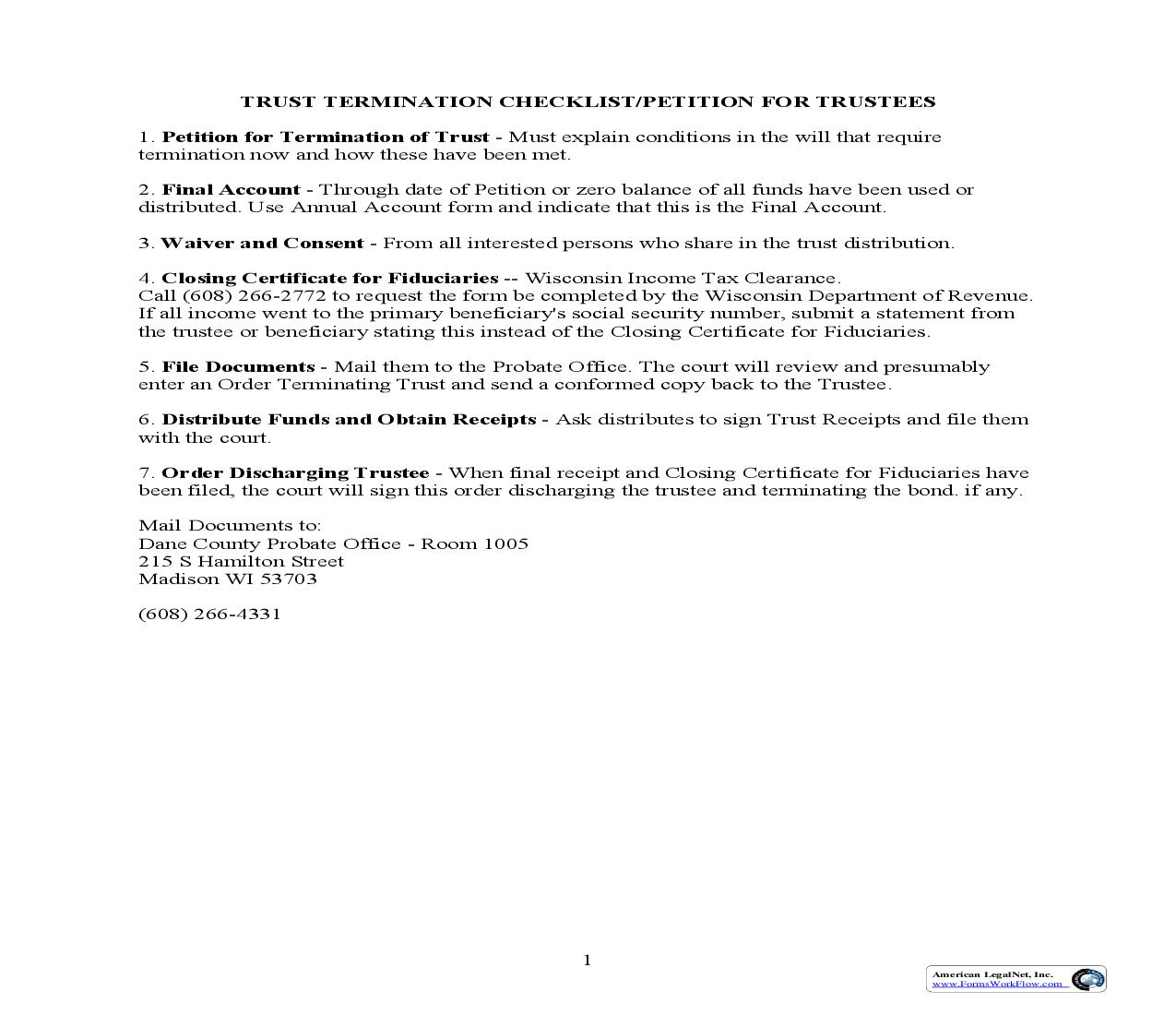 Petition For Termination Of Trust | Pdf Fpdf Doc Docx | Wisconsin