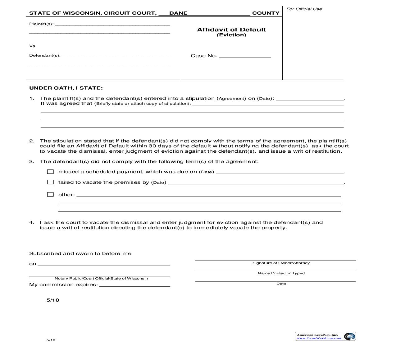 Affidavit Of Default | Pdf Fpdf Doc Docx | Wisconsin