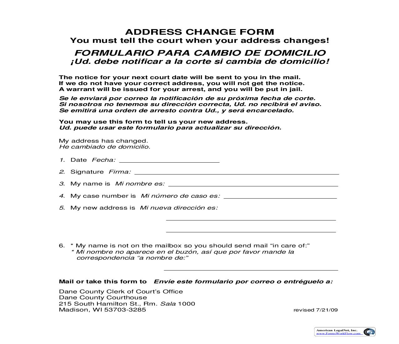 Change Of Address | Pdf Fpdf Doc Docx | Wisconsin