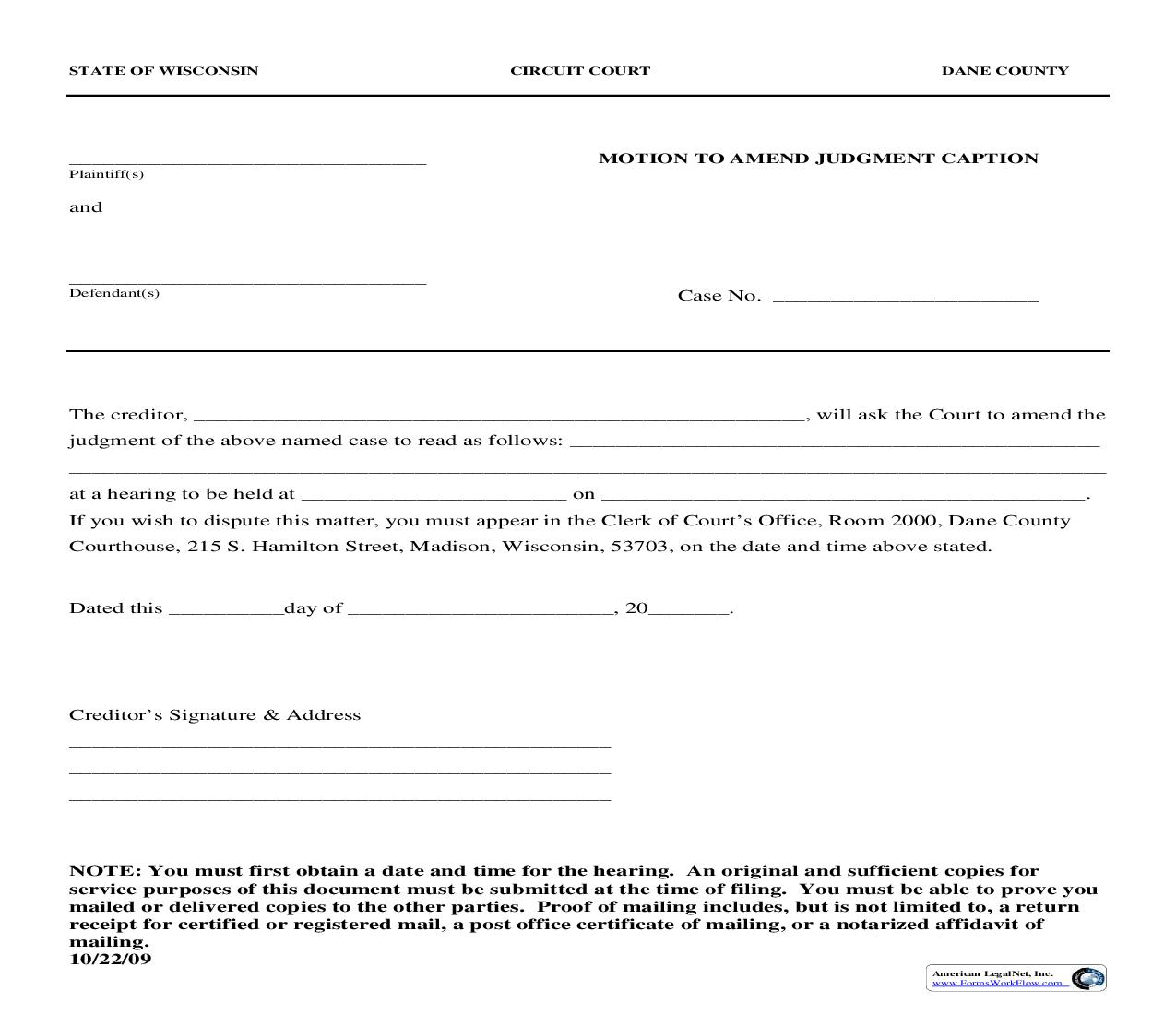 Motion To Amend Judgment Caption | Pdf Fpdf Doc Docx | Wisconsin