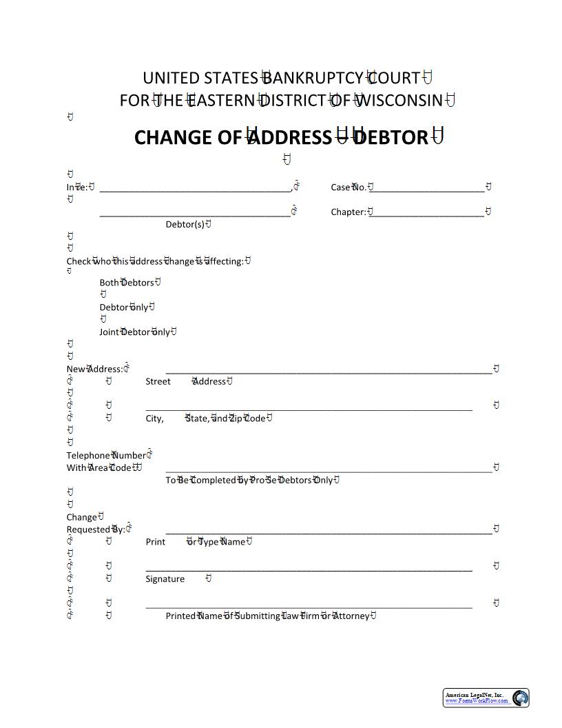 Change Of Address - Debtor | Pdf Fpdf Docx | Wisconsin