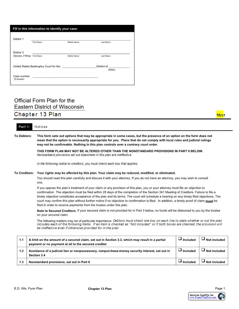 Chapter 13 Plan | Pdf Fpdf Docx | Wisconsin