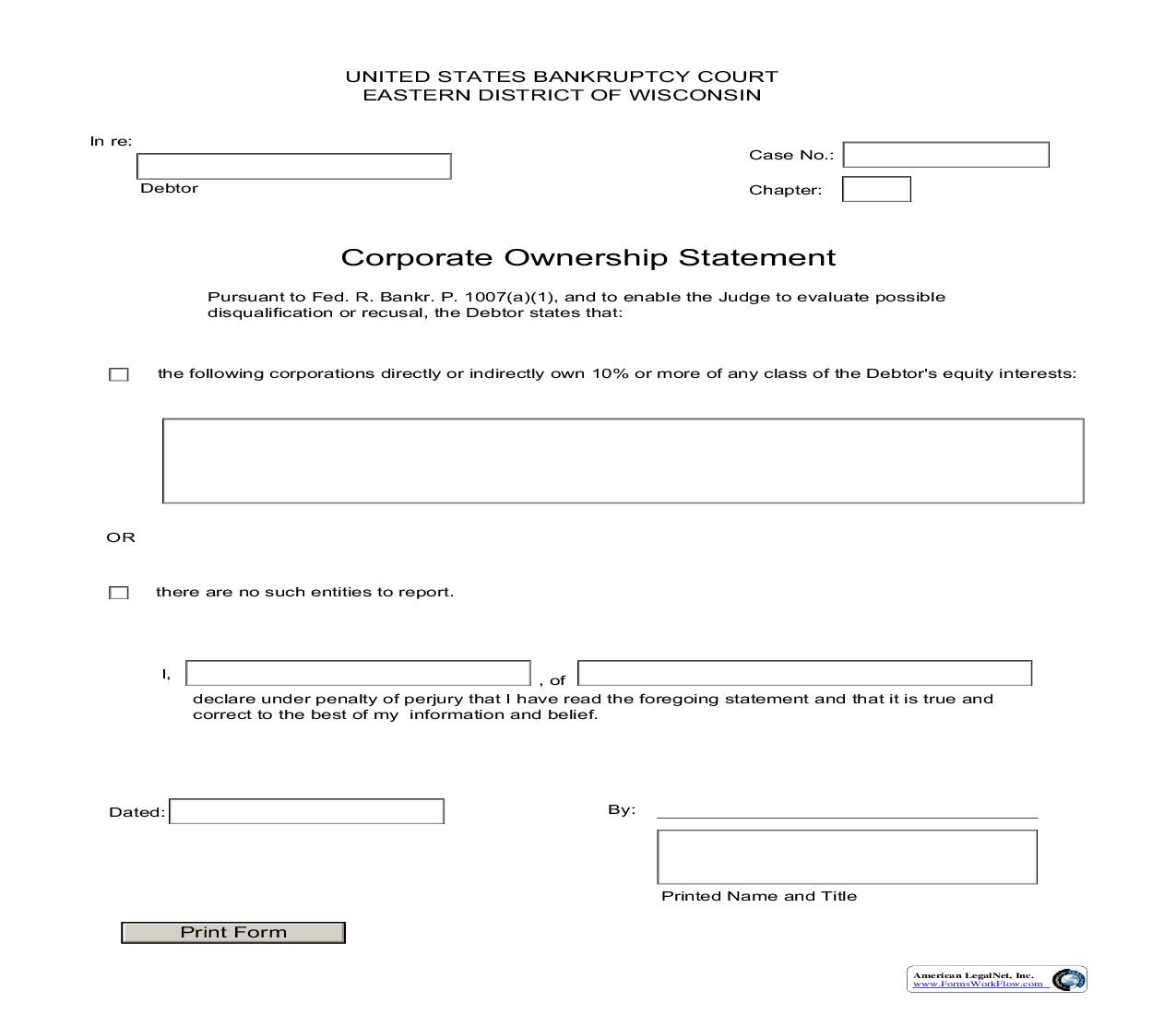 Corporate Ownership Statement (Bankruptcy Case) | Pdf Fpdf Doc Docx | Wisconsin