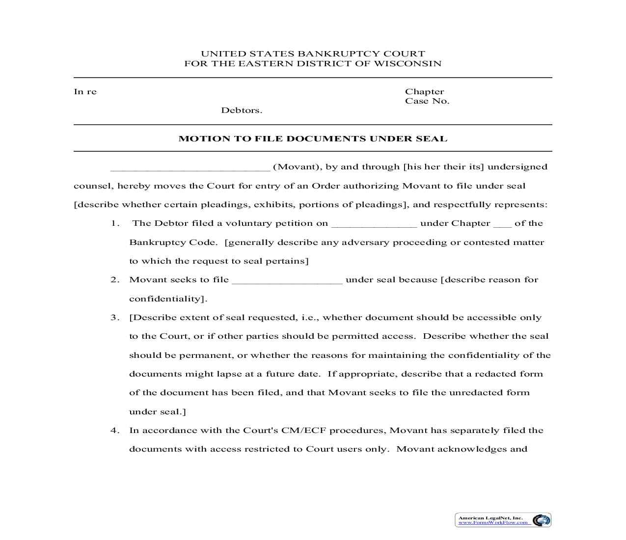 Motion to File Documents Under Seal | Pdf Fpdf Doc Docx | Wisconsin