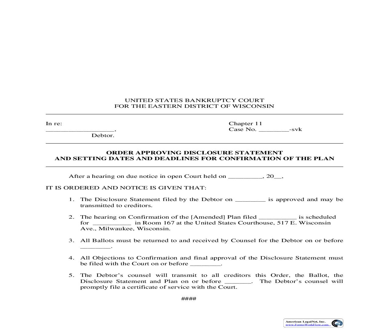 Order Approving Disclosure Statement | Pdf Fpdf Doc Docx | Wisconsin