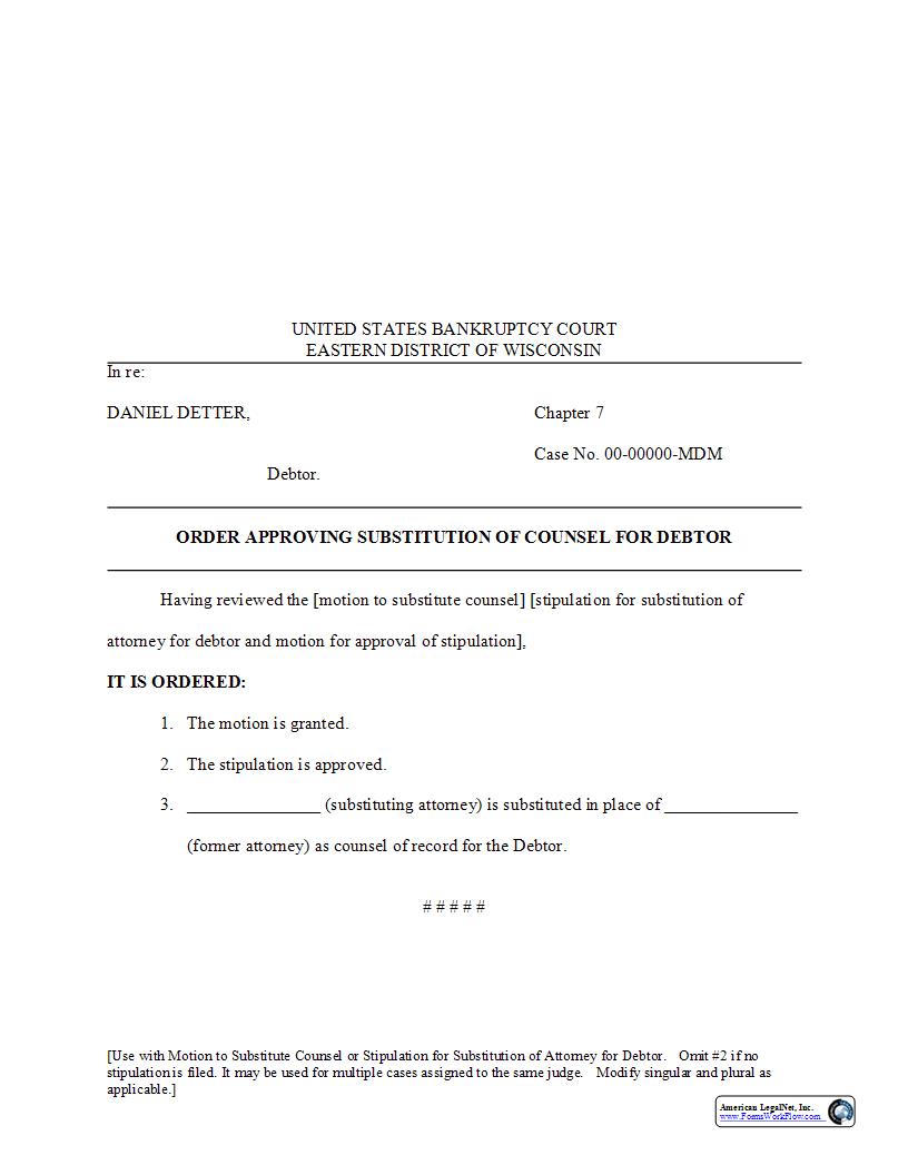 Order Approving Substitution Of Counsel | Pdf Fpdf Docx | Wisconsin