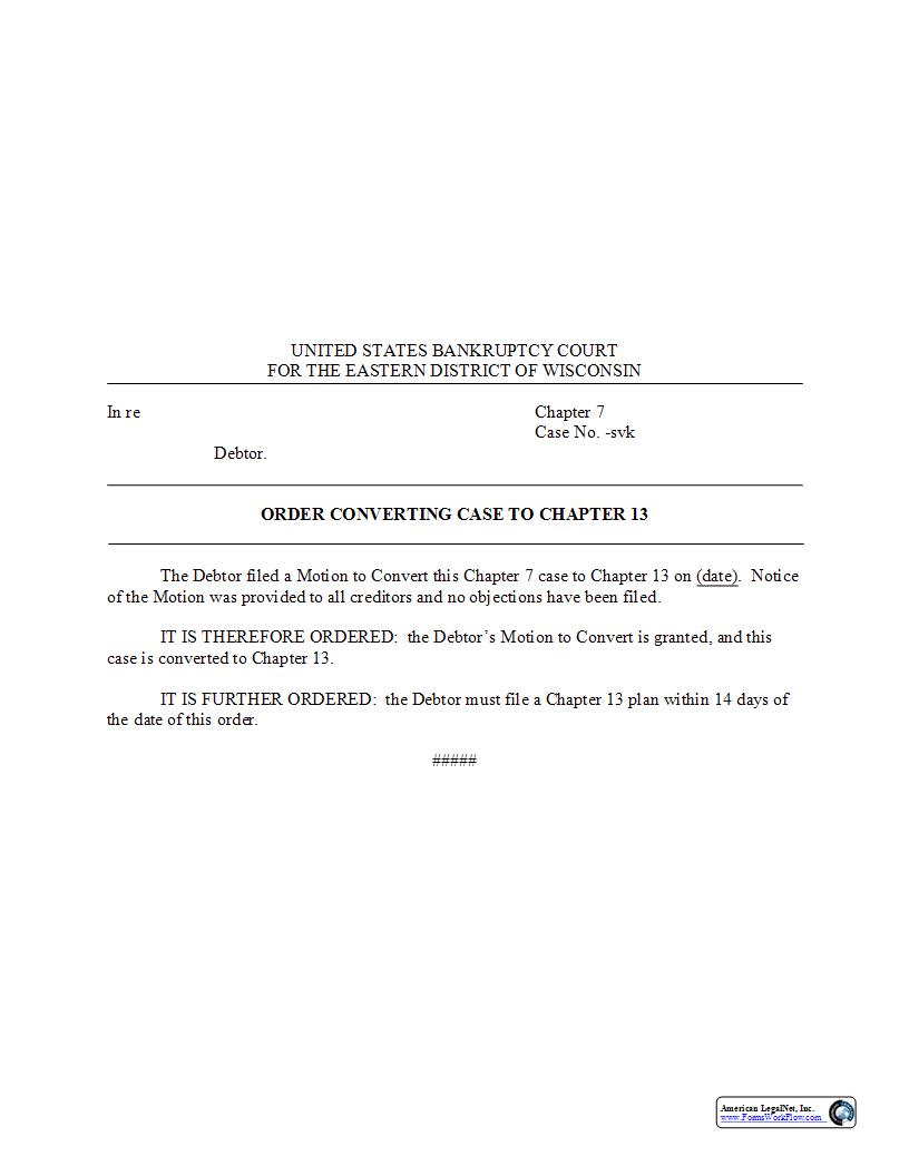 Order Converting Case To CH 13 | Pdf Fpdf Docx | Wisconsin