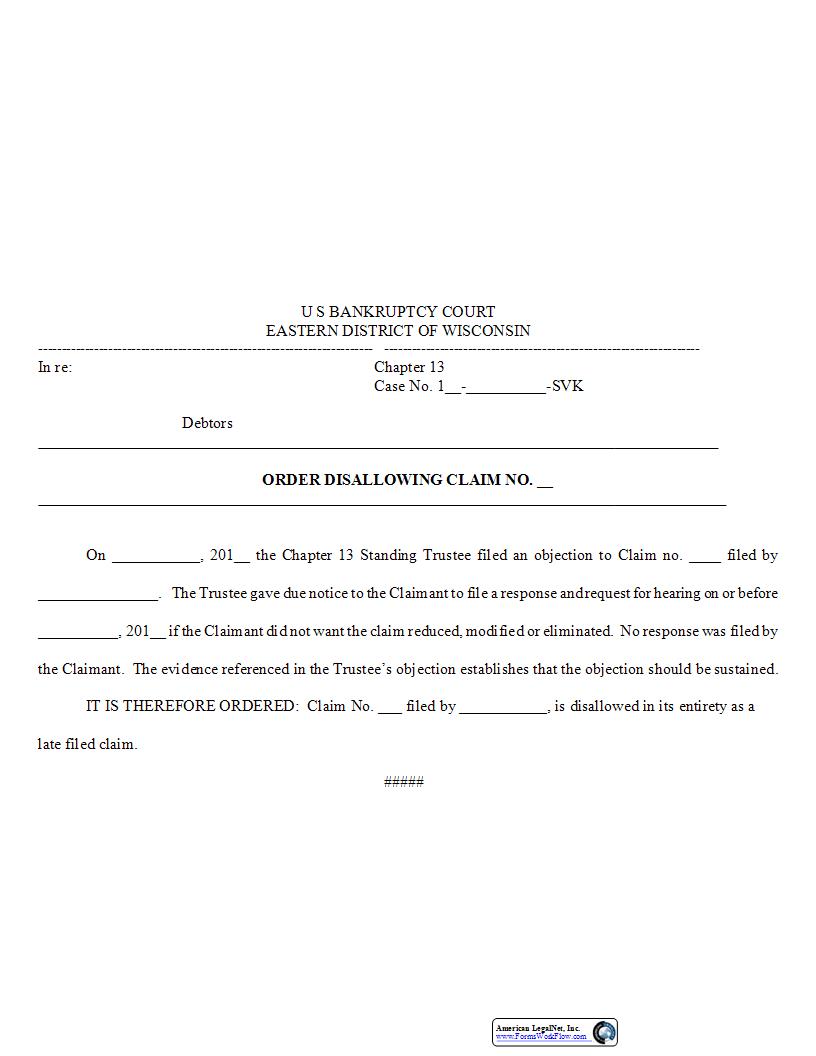 Order Disallowing Claim CH 13 | Pdf Fpdf Docx | Wisconsin