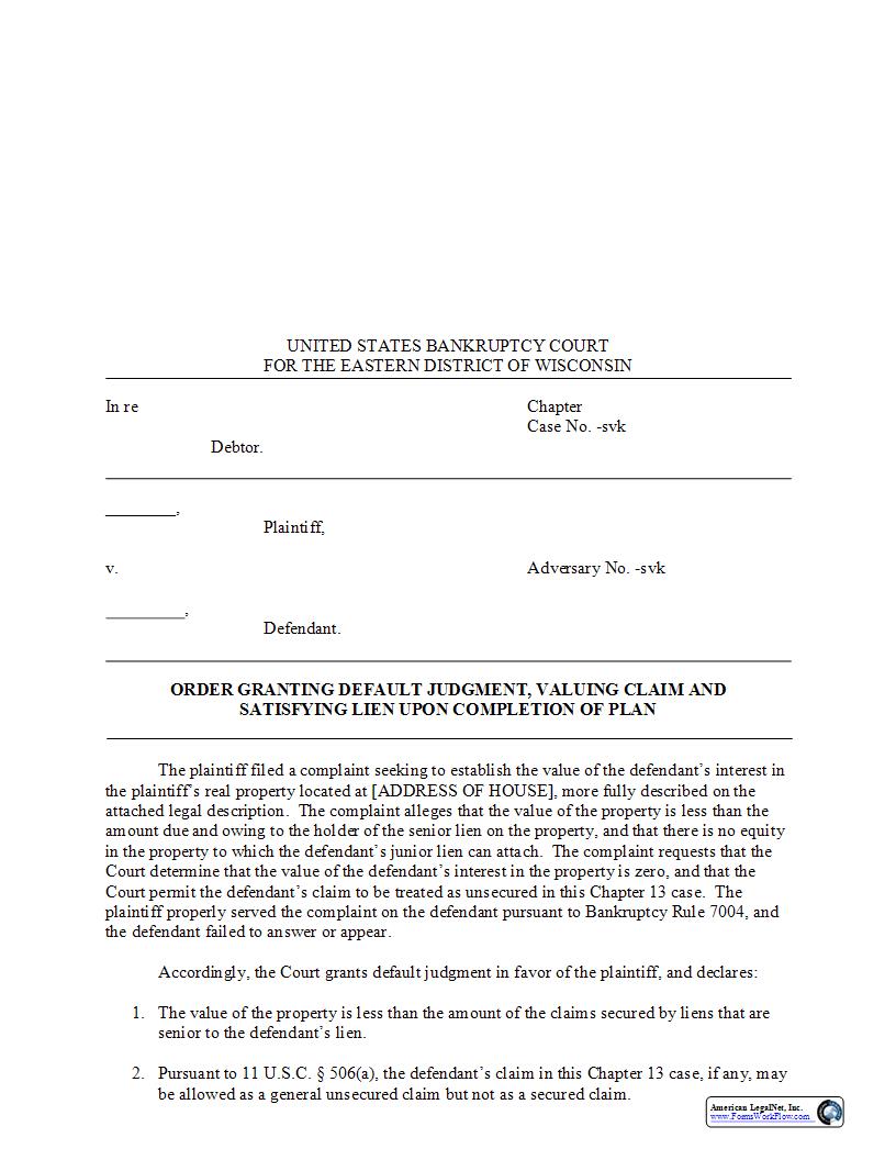 Order Granting Default Judgment | Pdf Fpdf Docx | Wisconsin