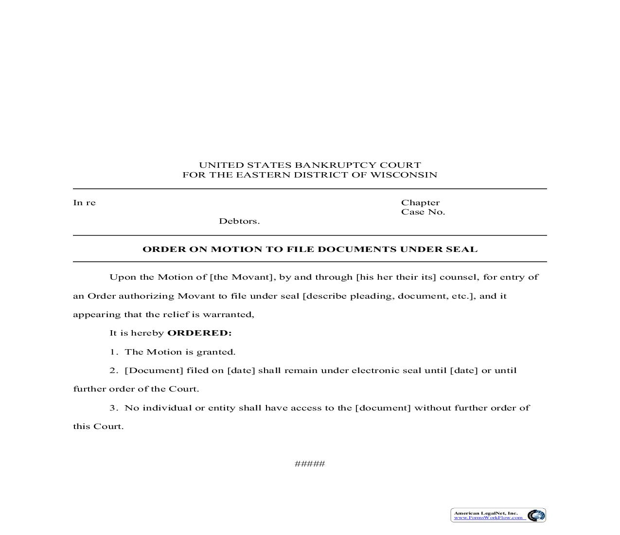 Order Granting Motion to File Under Seal | Pdf Fpdf Doc Docx | Wisconsin