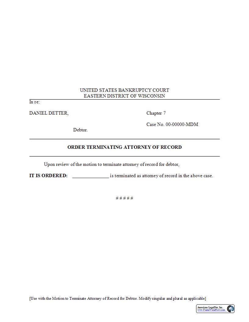 Order Terminating Attorney Of Record | Pdf Fpdf Docx | Wisconsin
