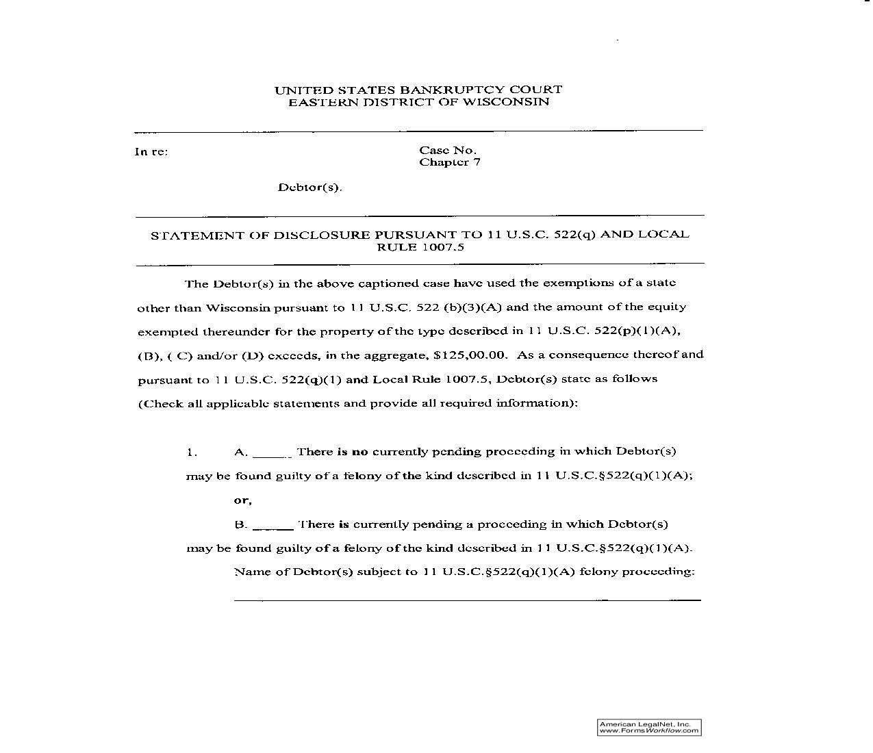 Statement Of Disclosure | Pdf Fpdf Doc Docx | Wisconsin