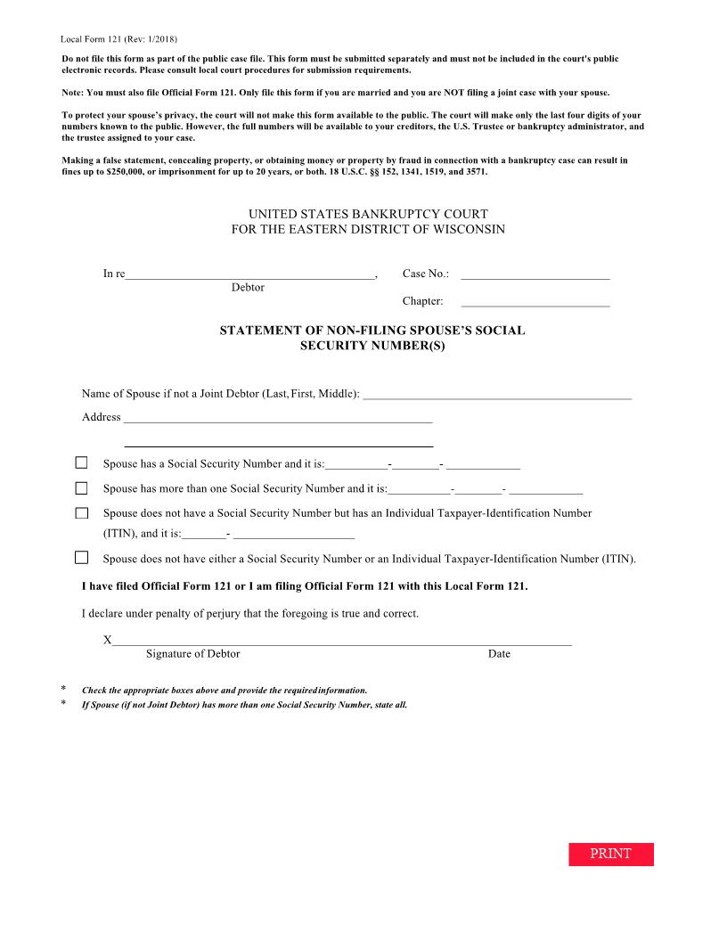 Statement Of Social Security Number(s) {121} | Pdf Fpdf Doc Docx | Wisconsin