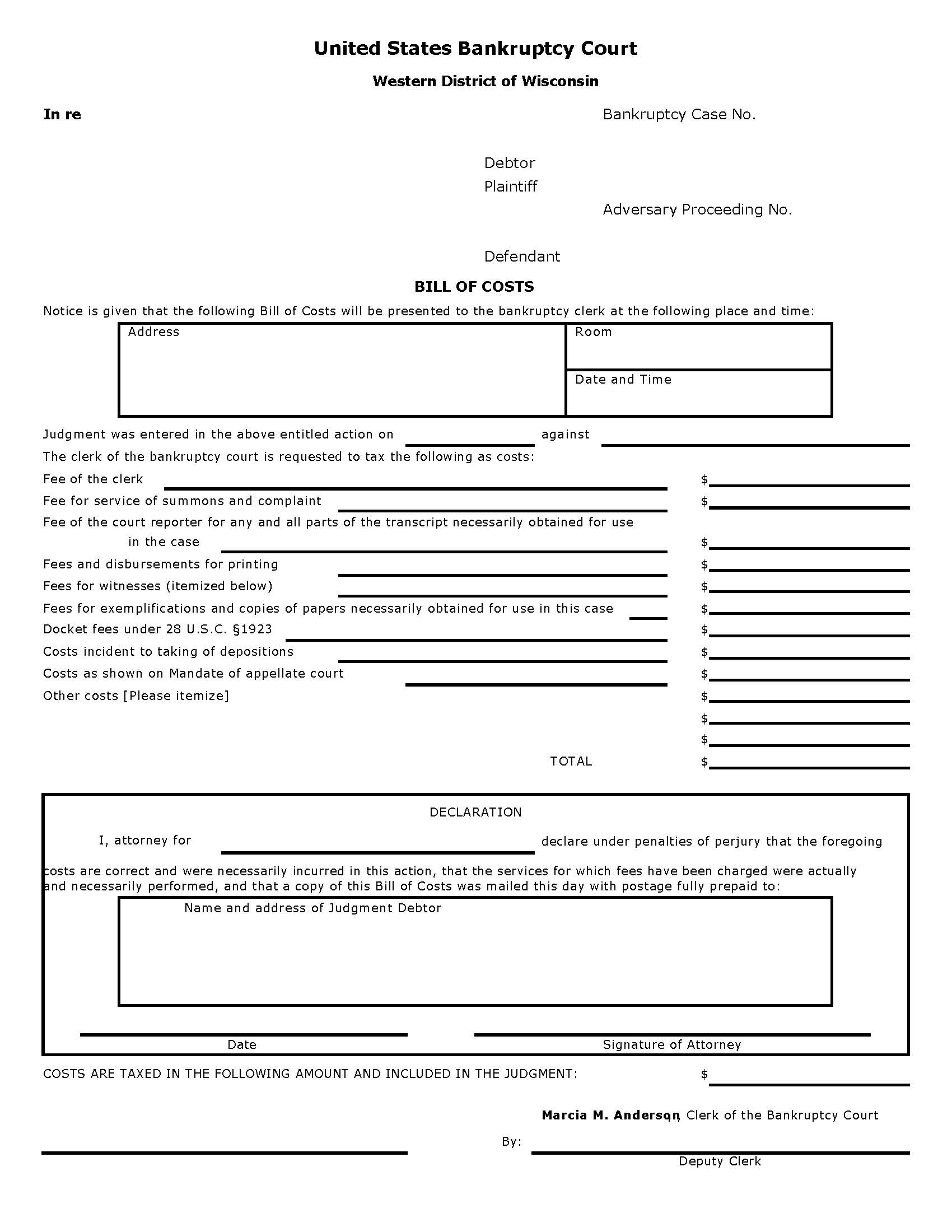 Bill Of Costs | Pdf Fpdf Doc Docx | Wisconsin