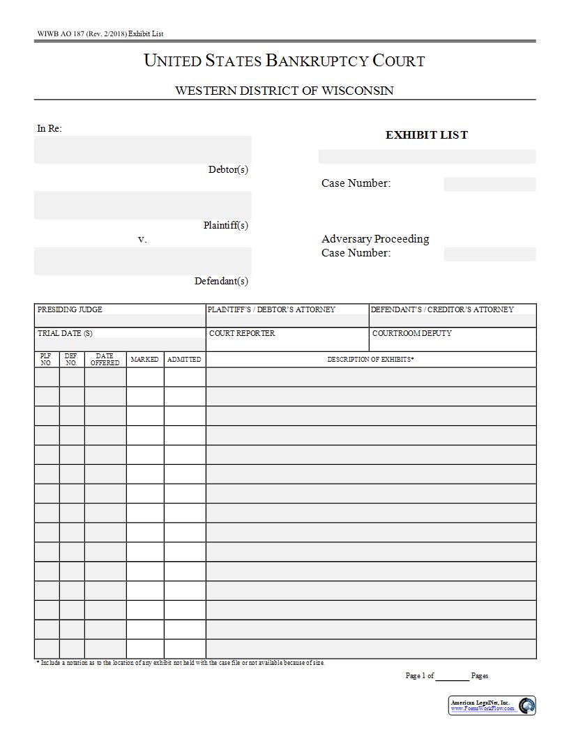 Exhibit List {AO 187} | Pdf Fpdf Docx | Wisconsin