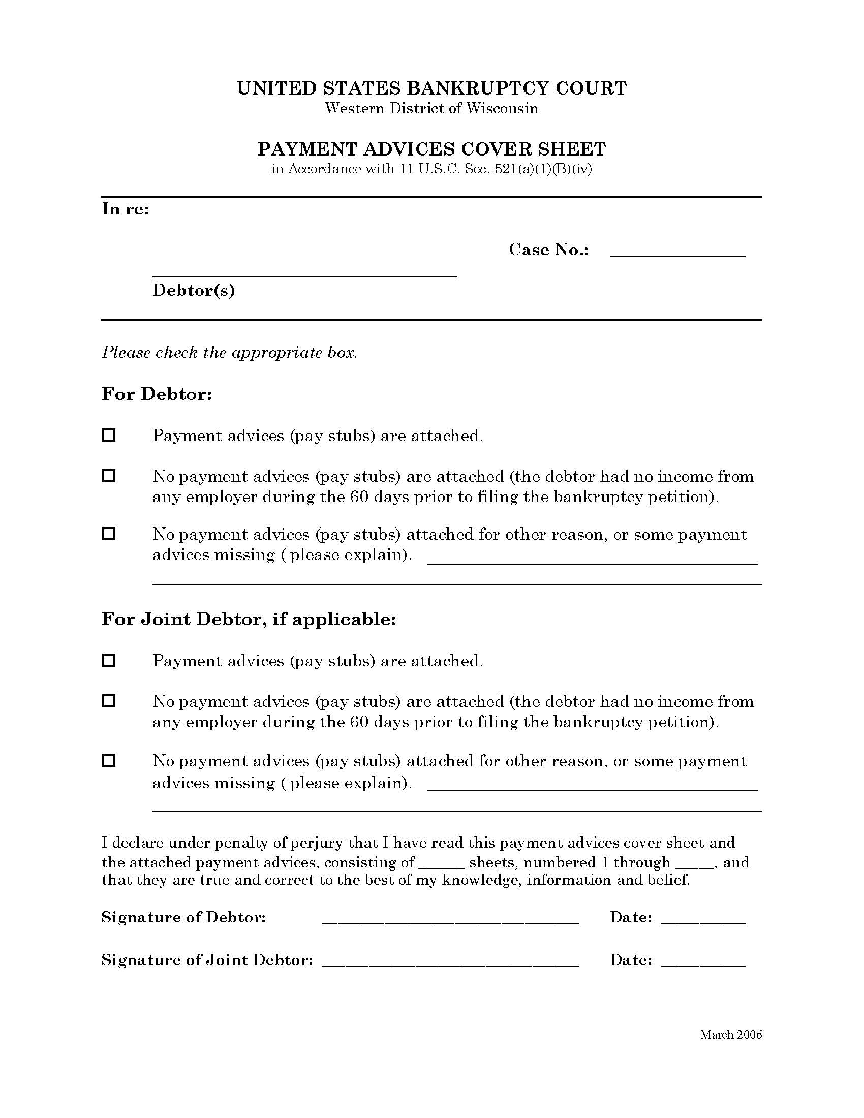 Payment Advices Cover Sheet | Pdf Fpdf Doc Docx | Wisconsin