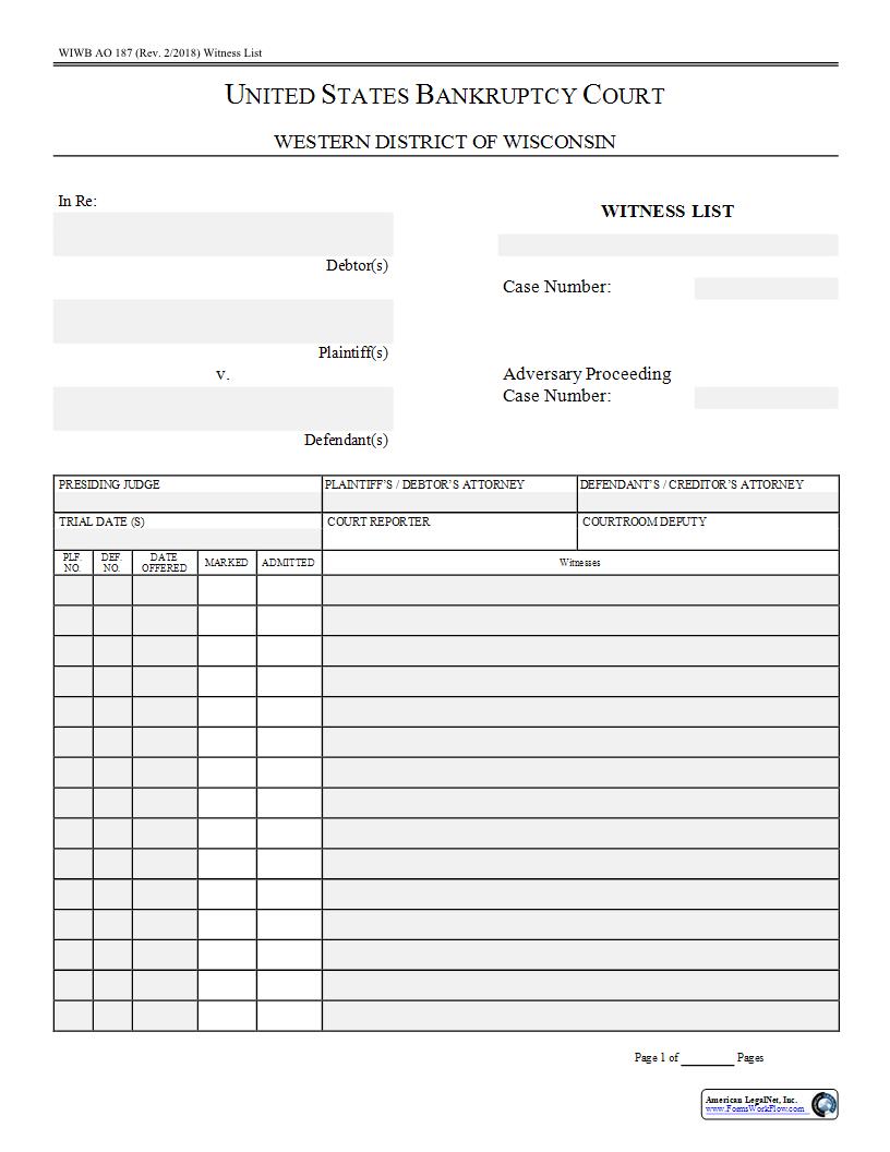 Witness List (AO 187} | Pdf Fpdf Docx | Wisconsin