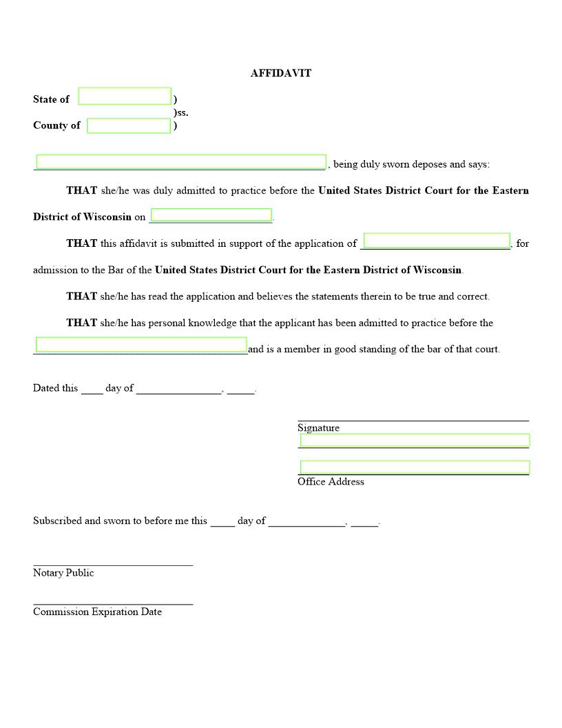 Affidavit (For Attorney Admission) | Pdf Fpdf Doc Docx | Wisconsin