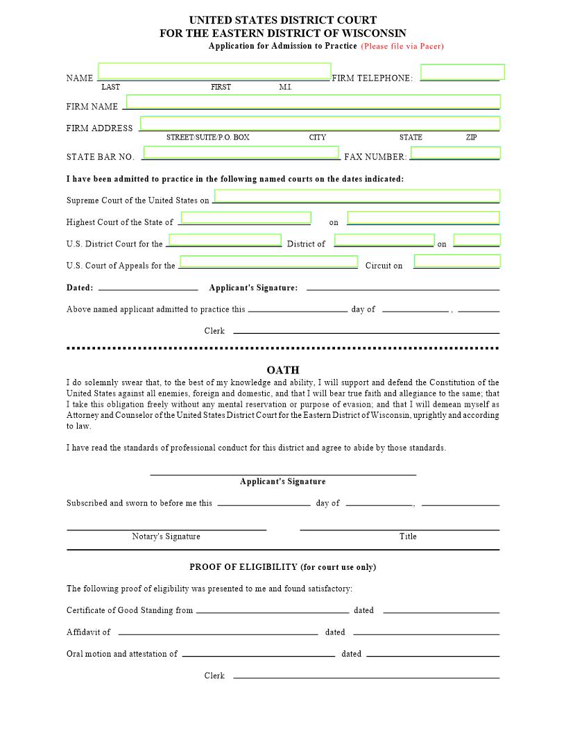 Application For Admission To Practice | Pdf Fpdf Doc Docx | Wisconsin