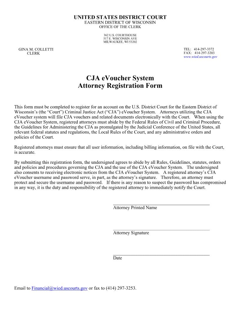 CJA Attorney Registration_Form | Pdf Fpdf Docx | Wisconsin