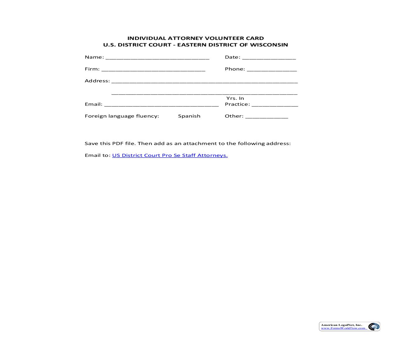 Individual Attorney Volunteer Card | Pdf Fpdf Doc Docx | Wisconsin