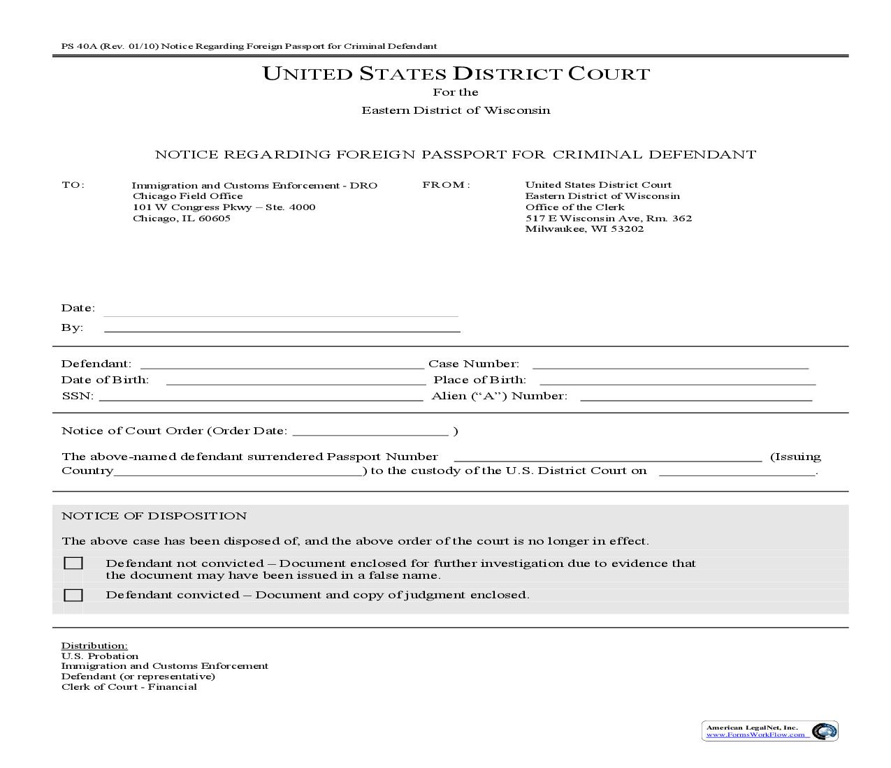 Notice Regarding Foreign Passport For Criminal Defendant | Pdf Fpdf Doc Docx | Wisconsin