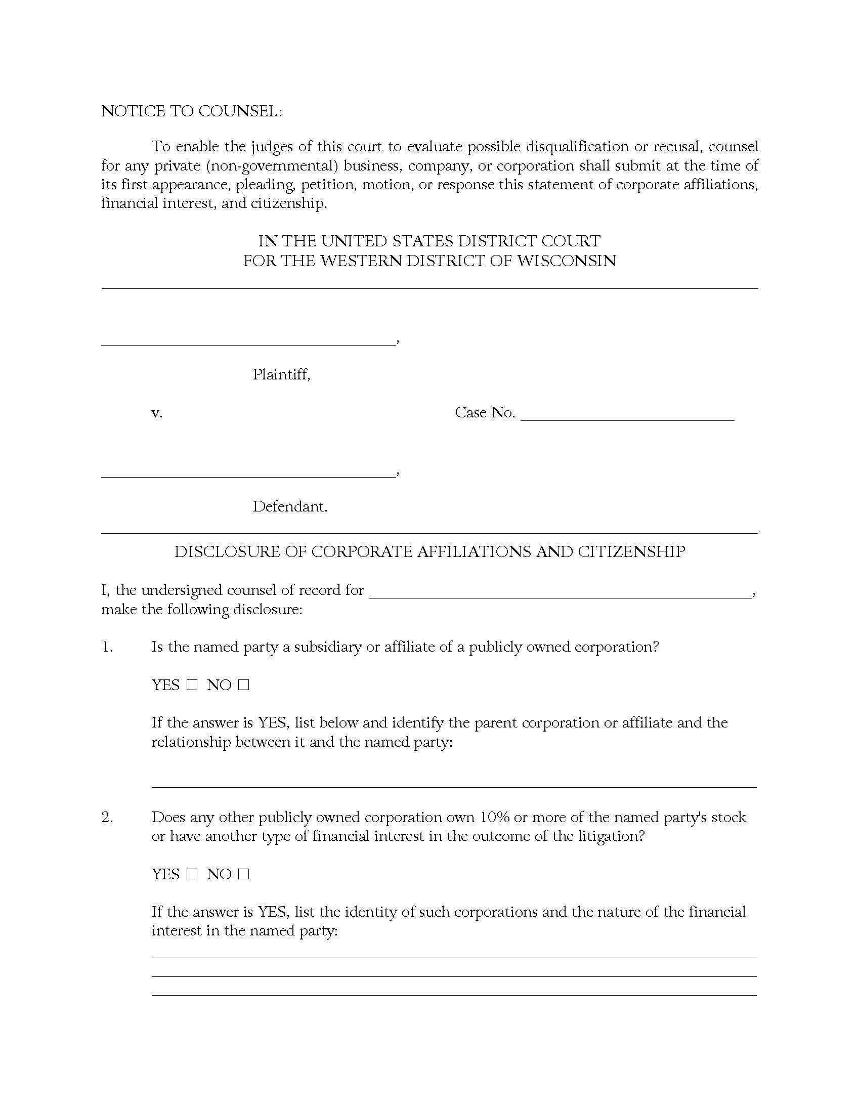 Disclosure Of Corporate Affiliations And Financial Interest | Pdf Fpdf Doc Docx | Wisconsin