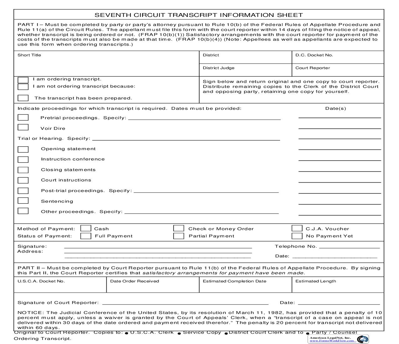 Seventh Circuit Transcript Information Sheet | Pdf Fpdf Doc Docx | Wisconsin